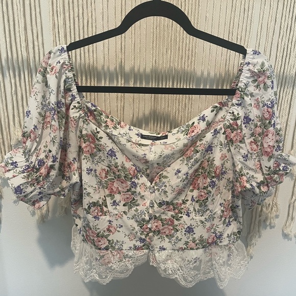 NWT Cottagecore Babydoll Peplum Floral Print Lace Crop Blouse Size 1XL PLUS - Picture 5 of 10
